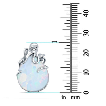Oval Lab Created White Opal 925 Sterling Silver Charm Pendant